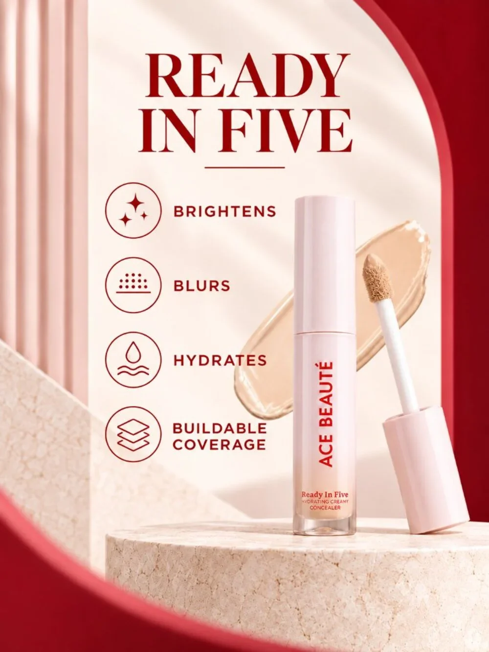ACE BEAUTÉ Ready In Five Hydrating Creamy Concealer F2 Full Size NIB